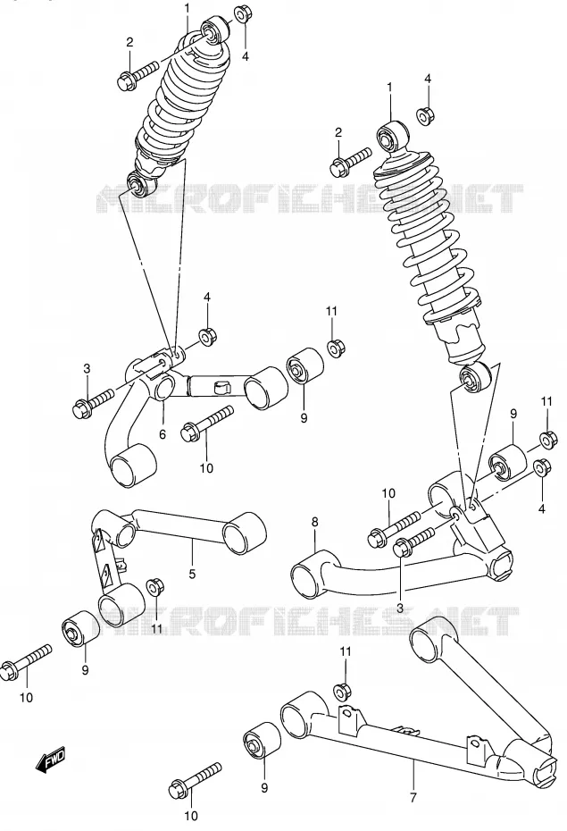 AMORTISSEUR - TRIANGLES (MODELE K2/K4) Suzuki QUAD 300 KINGQUAD 2004  LT-F300FK4(E3/E28)
