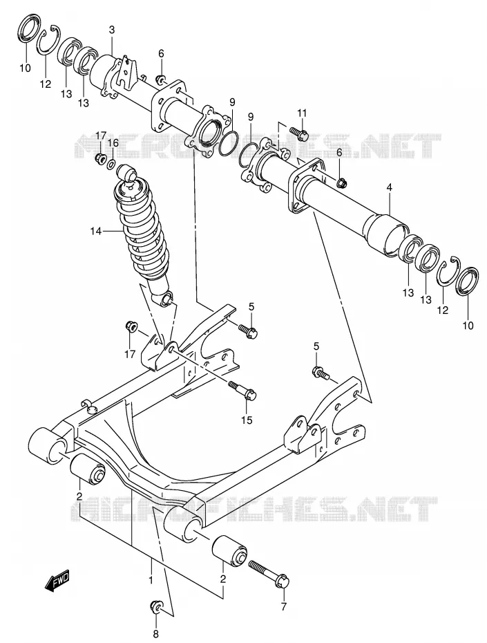 BRAS OSCILLANT ARRIERE Suzuki QUAD 400 EIGER 2007  LT-F400FK7(P3/P28)