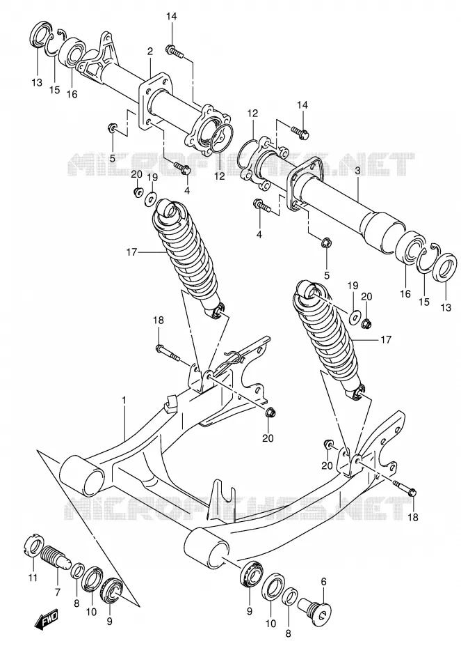 BRAS OSCILLANT ARRIERE Suzuki QUAD 500 KINGQUAD 2002  LT-A500FK2(E3/E28)