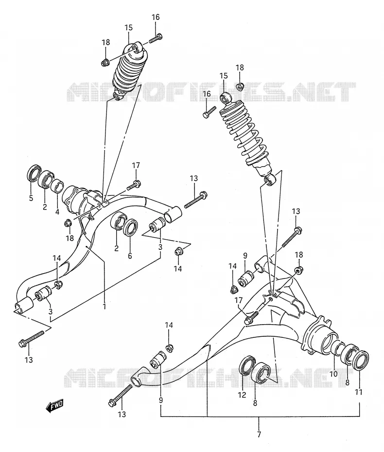 BRAS SUSPENSION ARRIERE (MODELE J/K/L/M/N/P/R/S) Suzuki QUAD 250 KINGQUAD 1992  LT-F4WDN(E28)