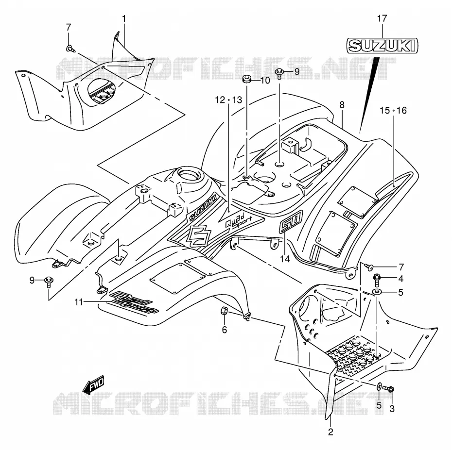 CARENAGES ARRIERE  (MODELE K3) Suzuki QUAD 50 MINIQUAD-SPORT 2002  LT-A50K2(P3/P28)