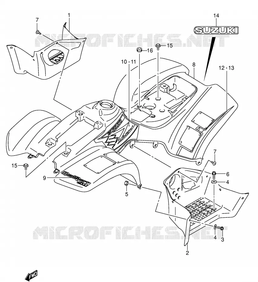 CARENAGES ARRIERE  (MODELE K5) Suzuki QUAD 50 MINIQUAD-SPORT 2004  LT-A50K4(P3/P28)