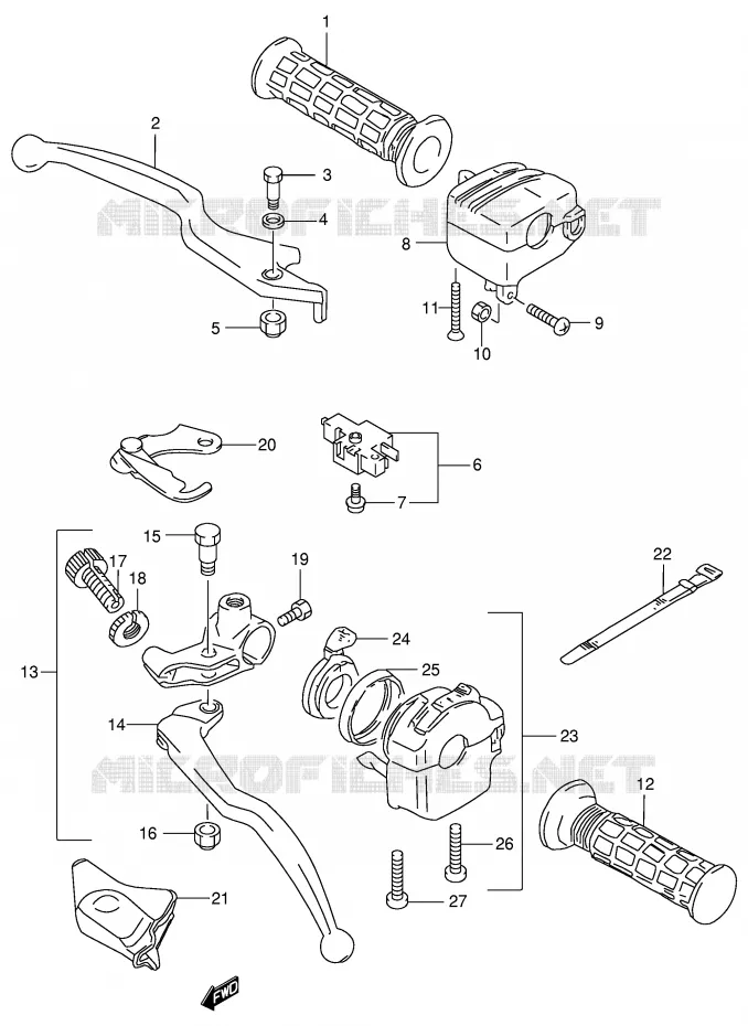 ENSEMBLE LEVIERS - POIGNEES (MODELE K2) Suzuki QUAD 500 QUADMASTER 1999  LT-F500FX(E3/E28)