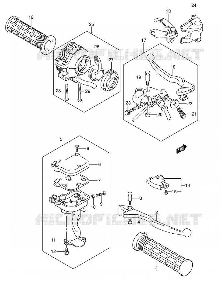 ENSEMBLE LEVIERS - POIGNEES (MODELE K5/K6) Suzuki QUAD 250 OZARK 2003  LT-F250K3(E17)