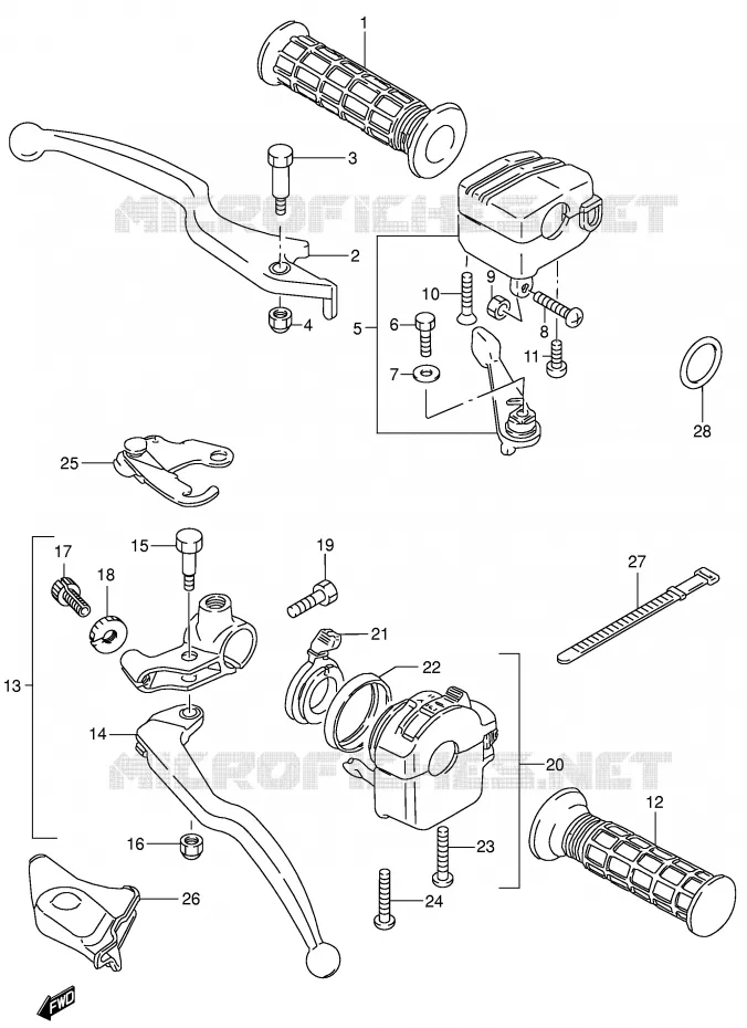 ENSEMBLE LEVIERS - POIGNEES (MODELE X/Y/K1) Suzuki QUAD 300 KINGQUAD 2002  LT-F300FK2(E3/E28)