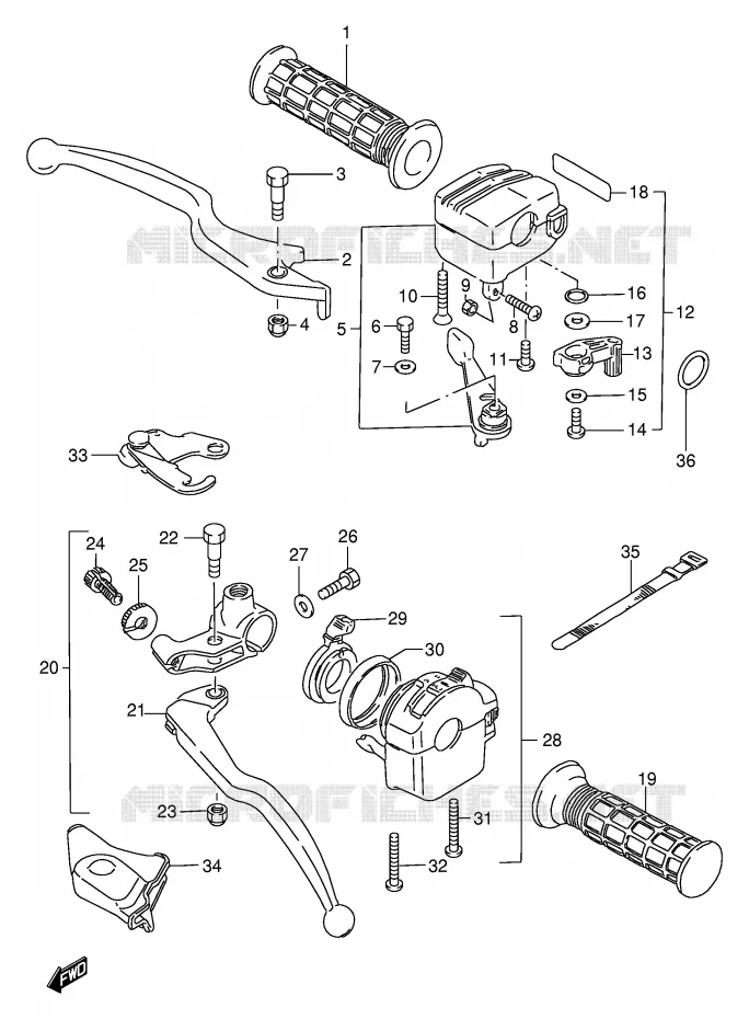 ENSEMBLE LEVIERS - POIGNEES Suzuki QUAD 250 OZARK 1999  LT-F250X(E24)