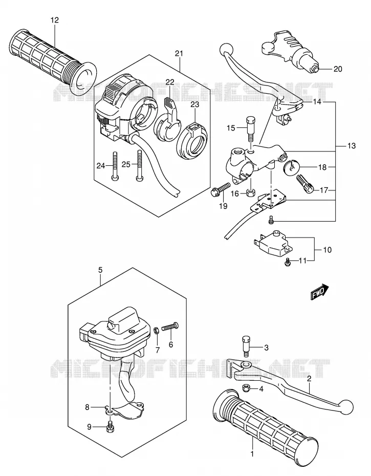 ENSEMBLE LEVIERS - POIGNEES Suzuki QUAD 500 VINSON 2006  LT-A500FK6(P24)