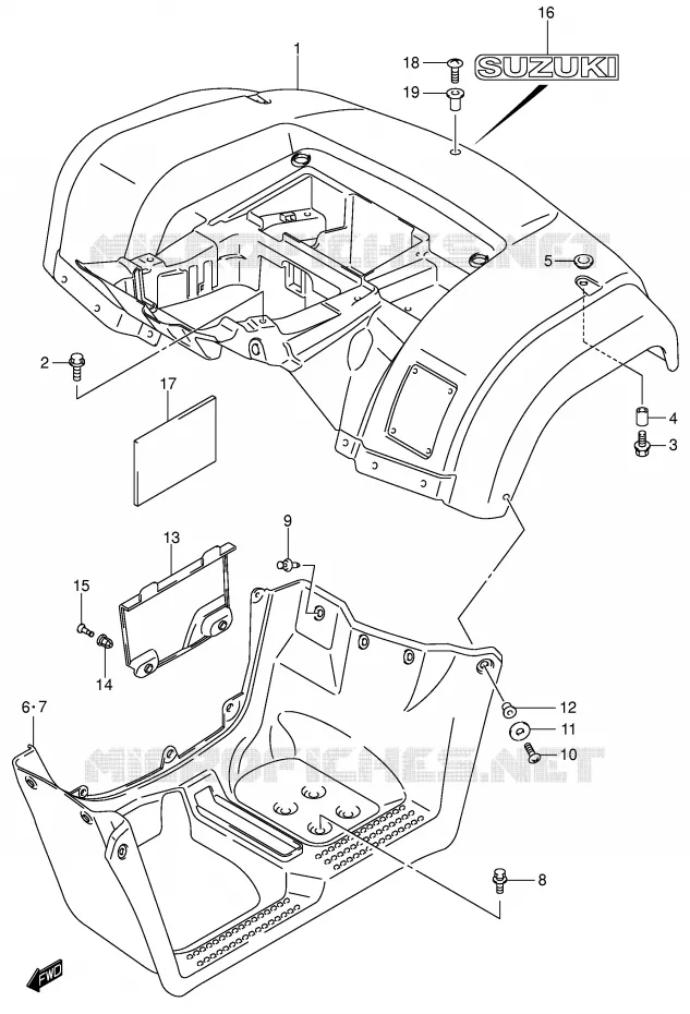 GARDE BOUE ARRIERE (MODELE K3) Suzuki QUAD 400 EIGER 2007  LT-F400K7(P3/P28)