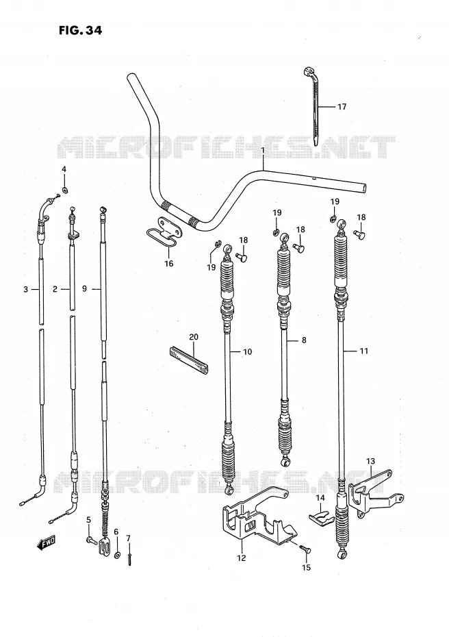 GUIDON - CABLES (MODELE J/K) Suzuki QUAD 250 OZARK 1991  LT-F250M(E3)