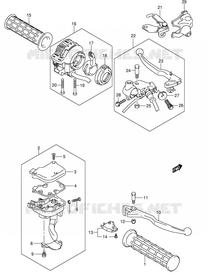 LEVIERS - POIGNEES (MODEL K5/K6/K7/K8) Suzuki QUAD 250 QUADSPORT 2004  LT-Z250K4(E19)