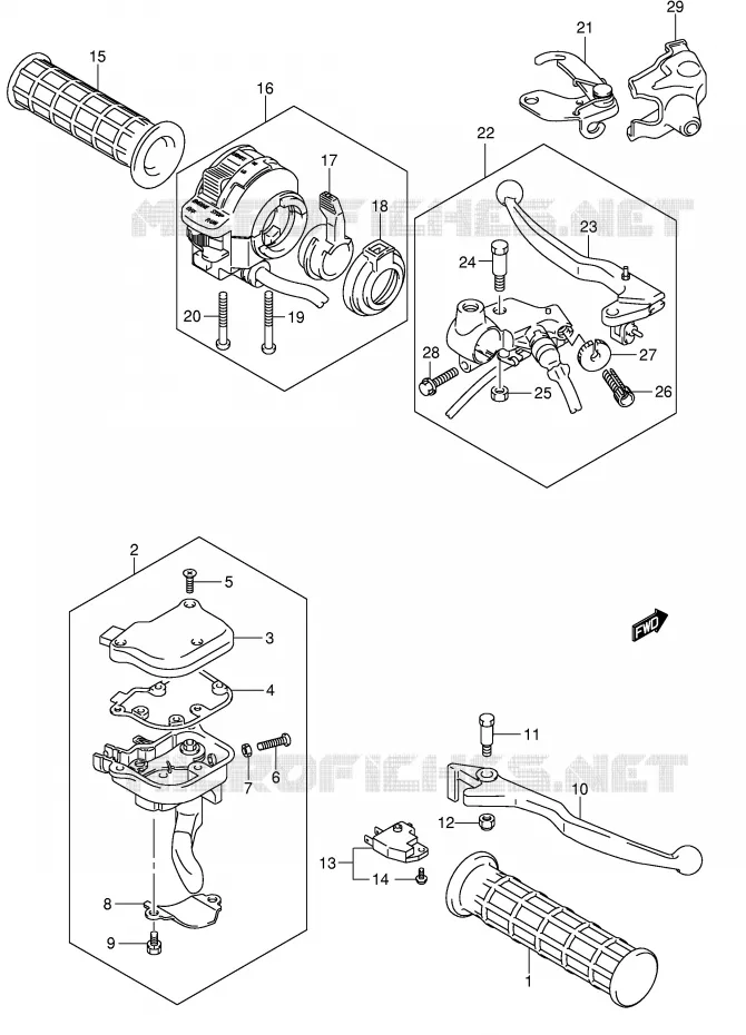 LEVIERS - POIGNEES (MODEL K5/K6/K7/K8) Suzuki QUAD 250 QUADSPORT 2008  LT-Z250K8(E28/E33)