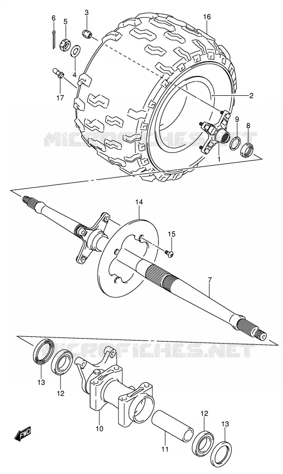 ROUE ARRIERE DROITE (MODEL K5/K6/K7) Suzuki QUAD 400 QUADSPORT 2007  LT-Z400K7(E3/E28)