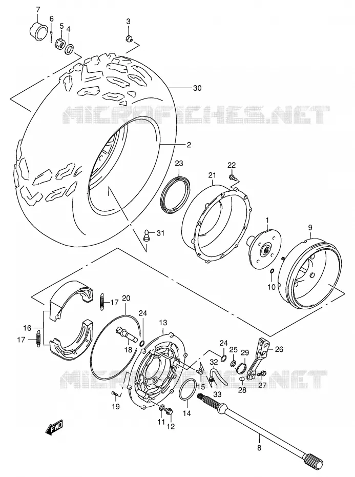 ROUE ARRIERE DROITE (MODELE K1/K2) Suzuki QUAD 500 QUADMASTER 2001  LT-F500FK1(E3/E28)