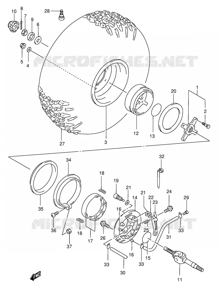 ROUE ARRIERE DROITE Suzuki QUAD 250 OZARK 1999  LT-F250FX(E24)