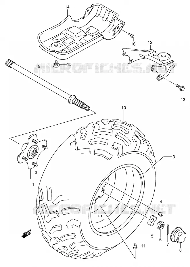 ROUE ARRIERE GAUCHE Suzuki QUAD 500 KINGQUAD 2003  LT-A500FK3(E3/E28)