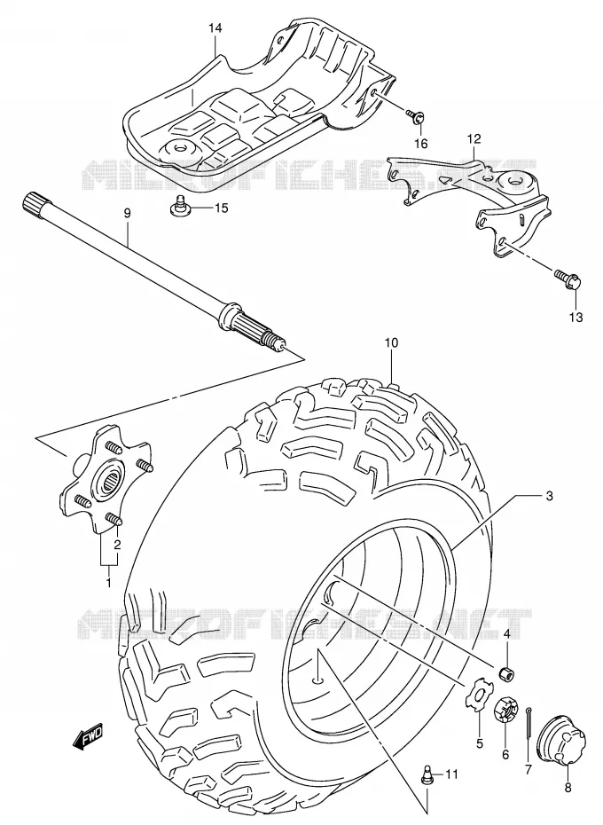 ROUE ARRIERE GAUCHE Suzuki QUAD 500 VINSON 2004  LT-A500FK4(P24)