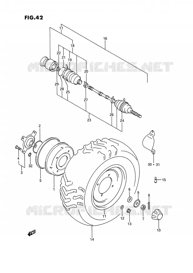 ROUE AVANT (MODELE M/N) Suzuki QUAD 300 KINGQUAD 1995  LT-F4WDXS(E2)