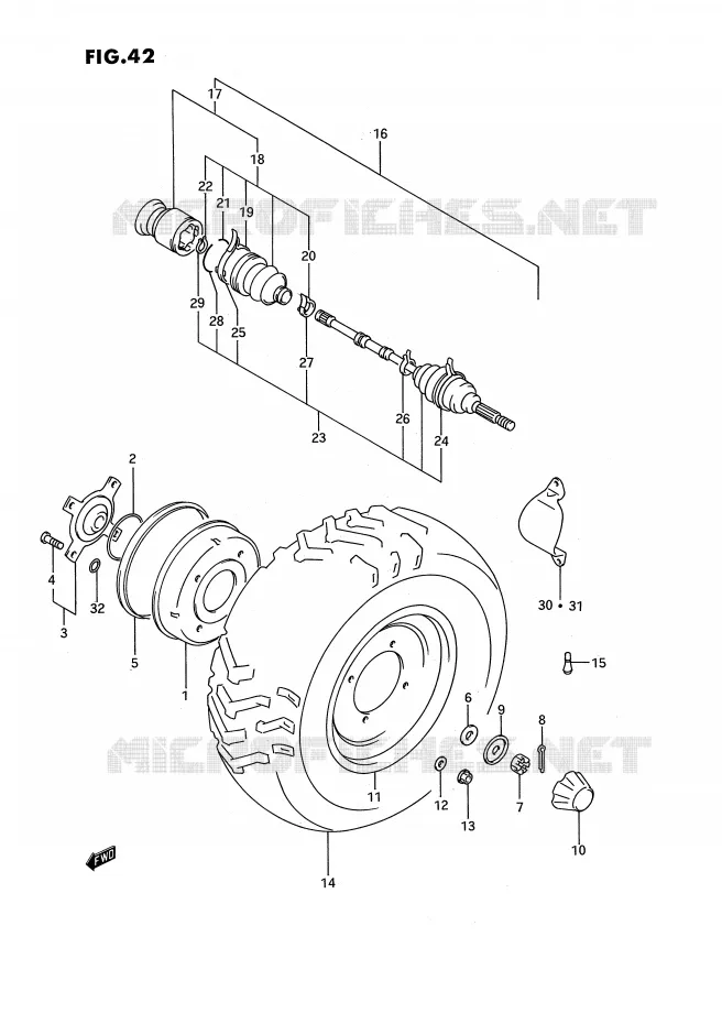 ROUE AVANT (MODELE M/N) Suzuki QUAD 300 KINGQUAD 1995  LT-F4WDXS(E3)