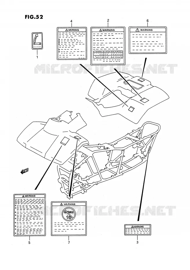 ETIQUETTE D'AVERTISSEMENT Suzuki QUAD 300 KINGQUAD 1993  LT-F4WDXP(E3)