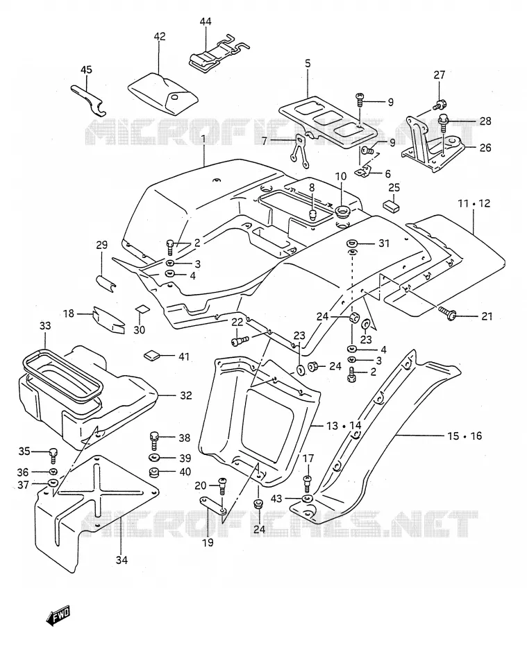 GARDE BOUE ARRIERE (MODELE M/N/P/R/S) Suzuki QUAD 250 KINGQUAD 1993  LT-F4WDP(E28)