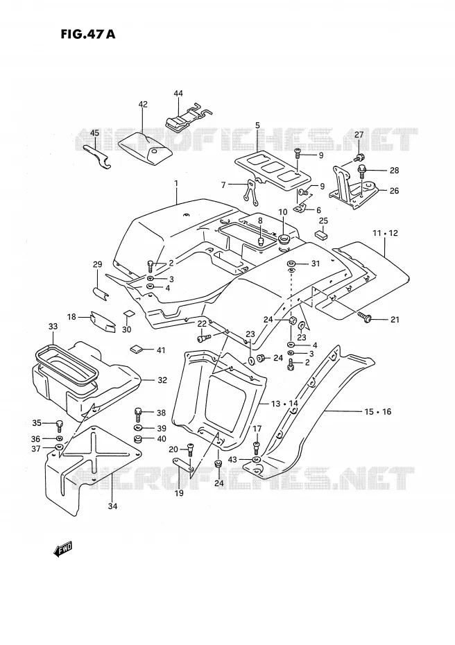GARDE BOUE ARRIERE (MODELE M/N/P/R/S) Suzuki QUAD 250 KINGQUAD 1994  LT-F4WDR(E2)
