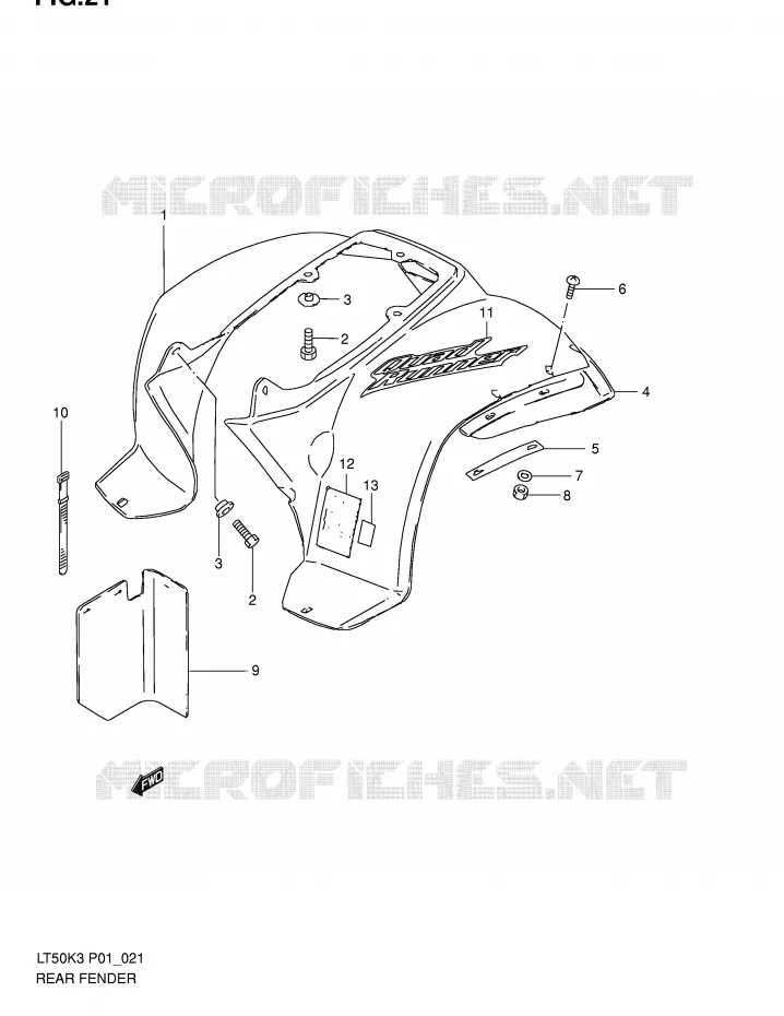 GARDE BOUE ARRIERE Suzuki QUAD 50 MINIQUAD-SPORT 2004  LT50K4(P1)