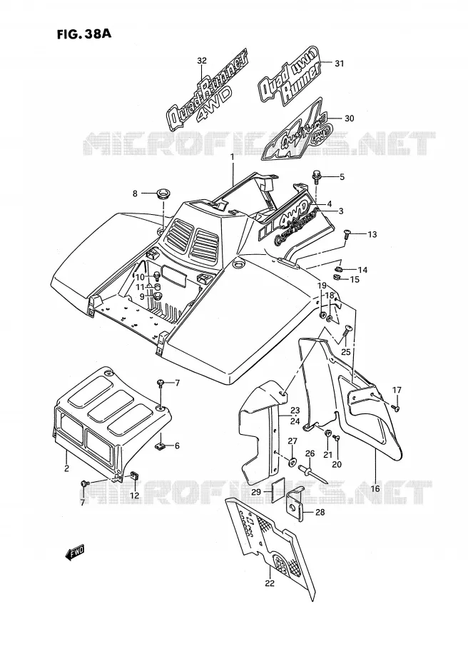 GARDE BOUE AVANT (MODELE M/N/P/R/S E2,E17) Suzuki QUAD 250 KINGQUAD 1994  LT-F4WDR(E2)