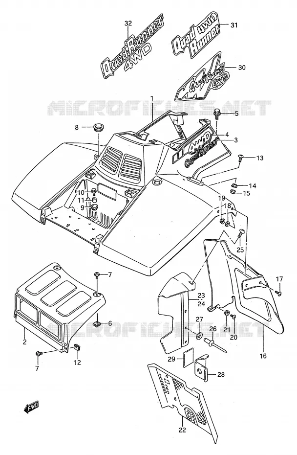 GARDE BOUE AVANT (MODELE M/N/P/R/S) Suzuki QUAD 250 KINGQUAD 1990  LT-F4WDL(E28)