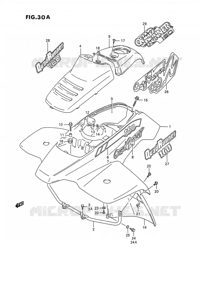 GARDE BOUE AVANT (MODELE M/N/P/R/S/T) Suzuki QUAD 160 OZARK 1990  LT-F160L(P2)