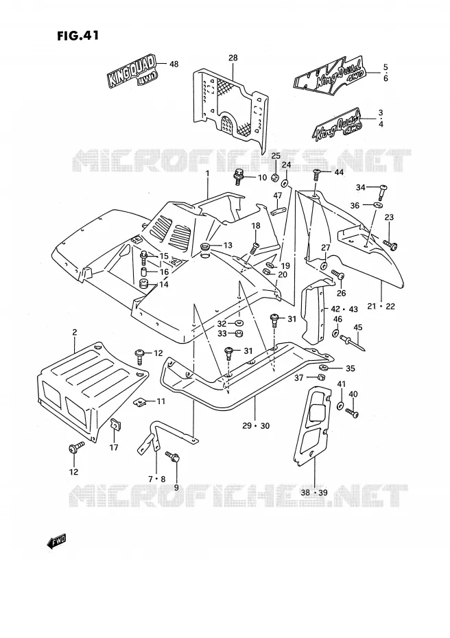 GARDE BOUE AVANT (MODELE M/N/P/R) Suzuki QUAD 300 KINGQUAD 1991  LT-F4WDXM(E3)