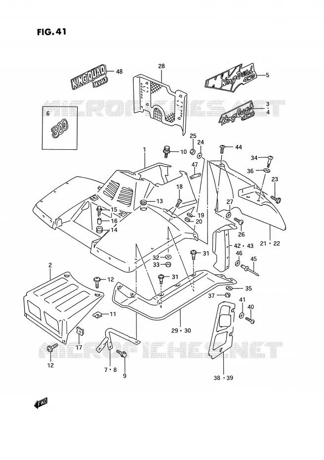 GARDE BOUE AVANT (MODELE M/N/P/R) Suzuki QUAD 300 KINGQUAD 1992  LT-F4WDXN(E2)