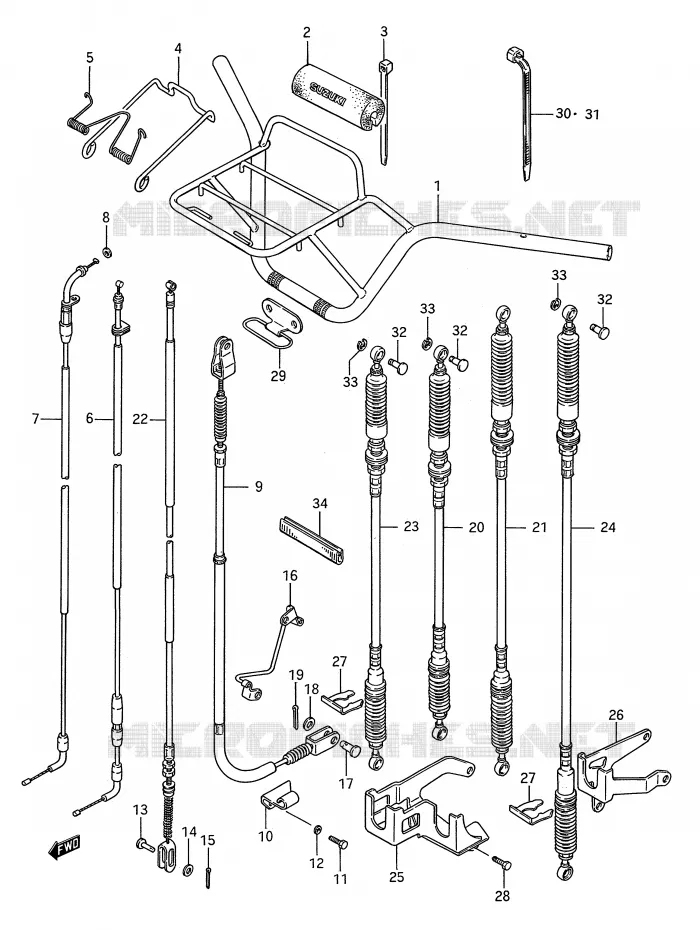 GUIDON - CABLES (MODELE J) Suzuki QUAD 250 KINGQUAD 1995  LT-F4WDS(E28)