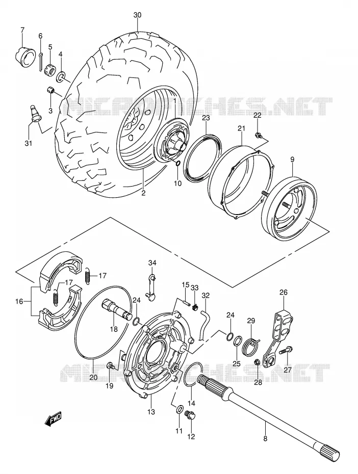 ROUE ARRIERE DROITE Suzuki QUAD 400 EIGER 2002  LT-A400K2(E3/E28)