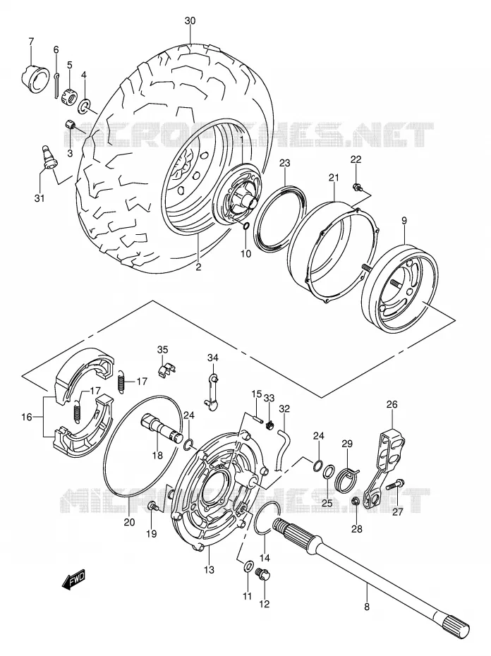 ROUE ARRIERE DROITE Suzuki QUAD 400 EIGER 2007  LT-F400K7(P3/P28)