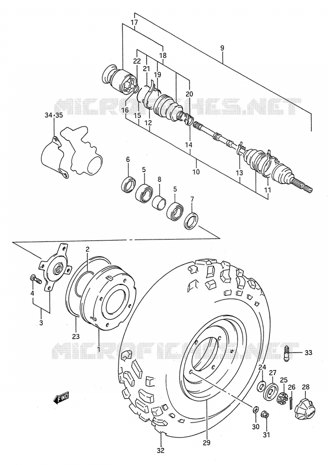 ROUE AVANT (MODELE M/N) Suzuki QUAD 250 KINGQUAD 1987  LT-F4WDH(E28)