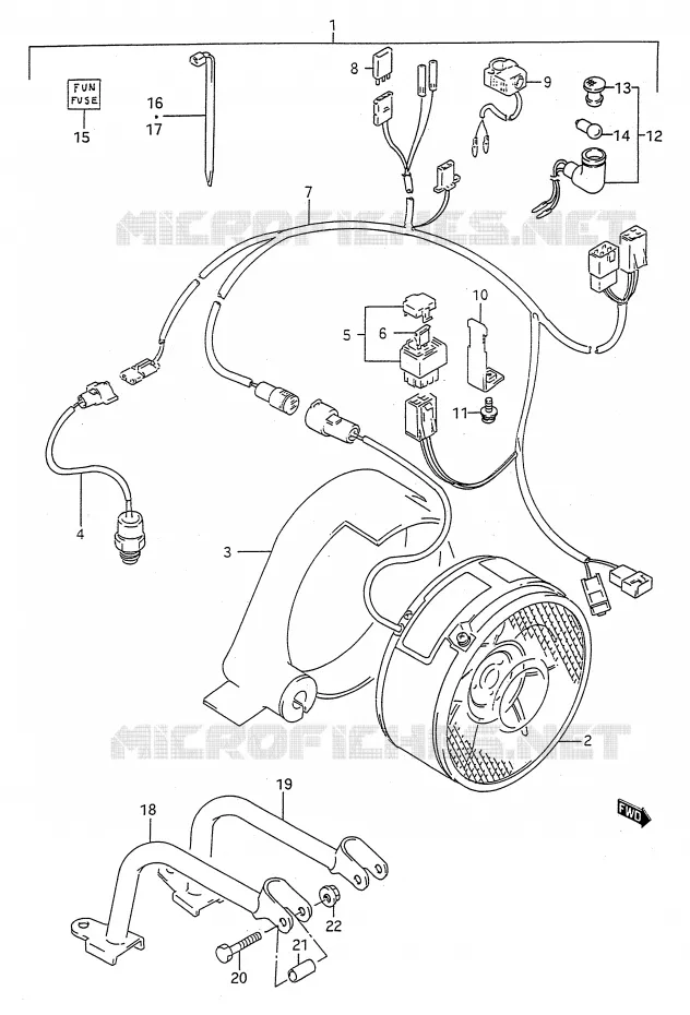 VENTILATEUR DE REFROIDISSEMENT (MODELE N/P/R/S:OPTIONNEL) Suzuki QUAD 250 KINGQUAD 1993  LT-F4WDP(E28)