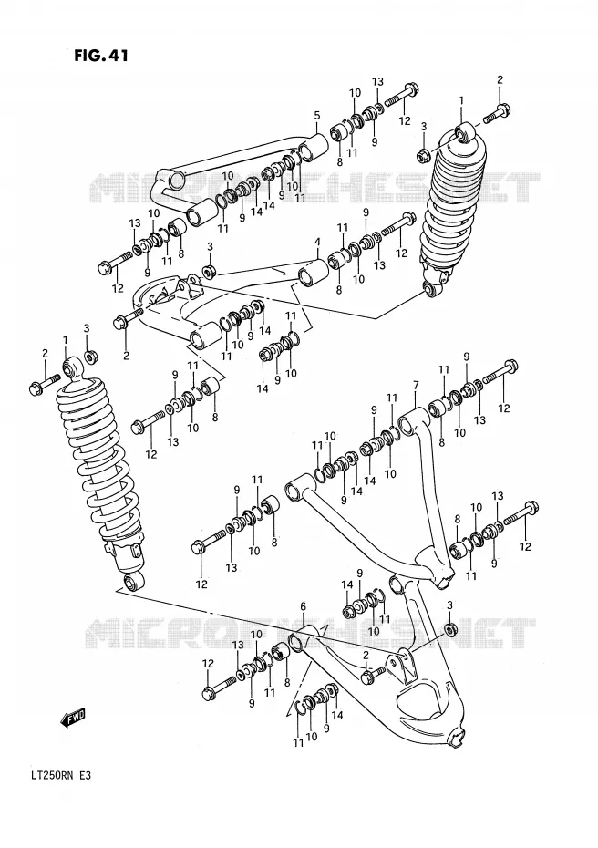 AMORTISSEUR - TRIANGLES (MODELE F/G) Suzuki QUAD 250 QUADRACER 1990  LT250RL(E3)