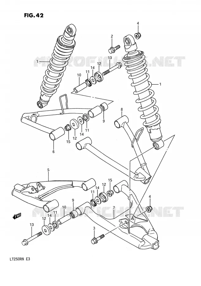 AMORTISSEUR - TRIANGLES (MODELE H/J/K/L/M/N) Suzuki QUAD 250 QUADRACER 1989  LT250RK(E3)