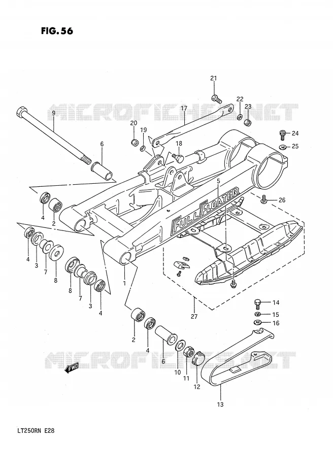 BRAS OSCILLANT ARRIERE (MODELE F) Suzuki QUAD 250 QUADRACER 1990  LT250RL(E28)