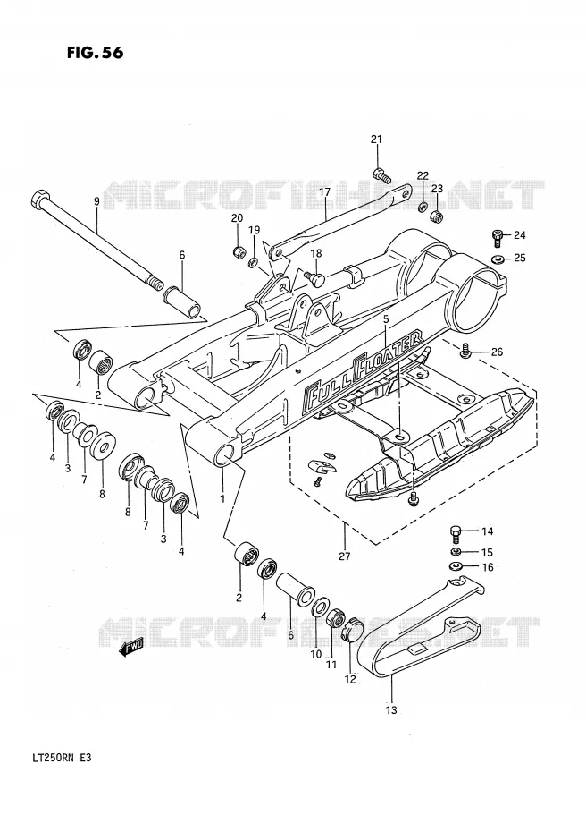 BRAS OSCILLANT ARRIERE (MODELE F) Suzuki QUAD 250 QUADRACER 1990  LT250RL(E3)