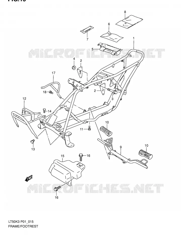 CADRE - REPOSE PIEDS Suzuki QUAD 50 MINIQUAD-SPORT 2005  LT50K5(P1)
