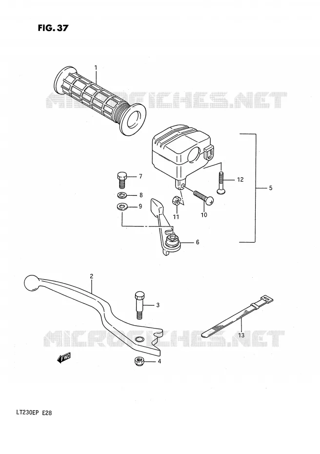 ENSEMBLE LEVIER - COMMODO DROIT (MODELE H/J/K/L) Suzuki QUAD 230 QUADSPORT 1989  LT230EK(E28)