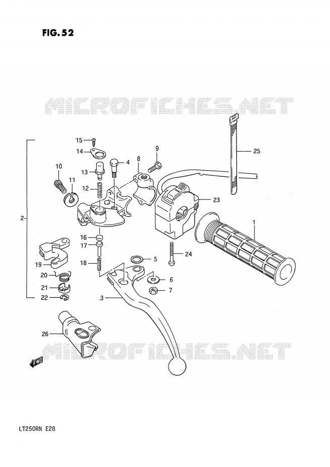 ENSEMBLE POIGNEE GAUCHE Suzuki QUAD 250 QUADRACER 1992  LT250RN(E28)