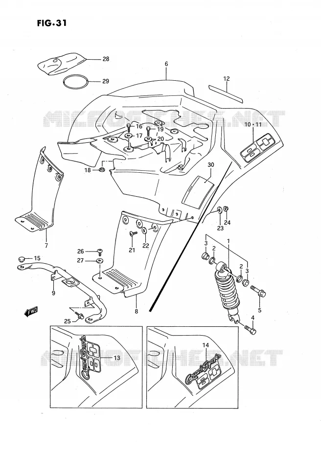 GARDE BOUE ARRIERE (MODELE H/J/K) Suzuki QUAD 80 QUADSPORT 1990  LT80L(P3)
