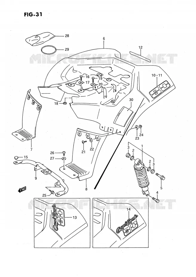 GARDE BOUE ARRIERE (MODELE H/J/K) Suzuki QUAD 80 QUADSPORT 1992  LT80N(P28)