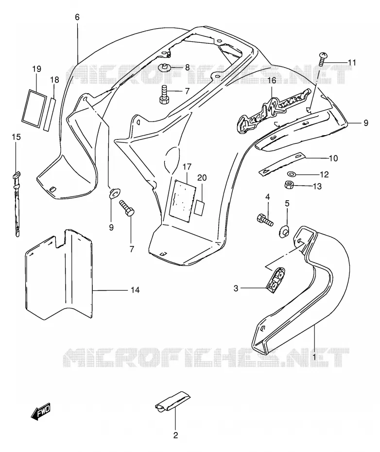 GARDE BOUE ARRIERE (MODELE L) Suzuki QUAD 50 MINIQUAD-SPORT 2002  LT50K2(P1)
