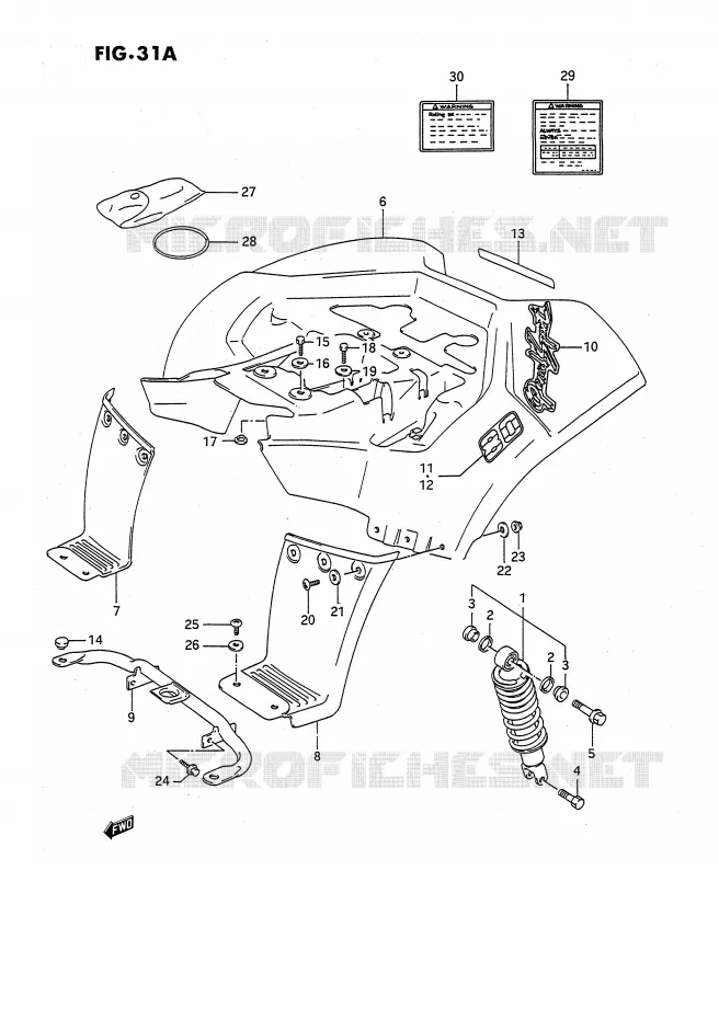 GARDE BOUE ARRIERE (MODELE L) Suzuki QUAD 80 QUADSPORT 1987  LT80H(P28)