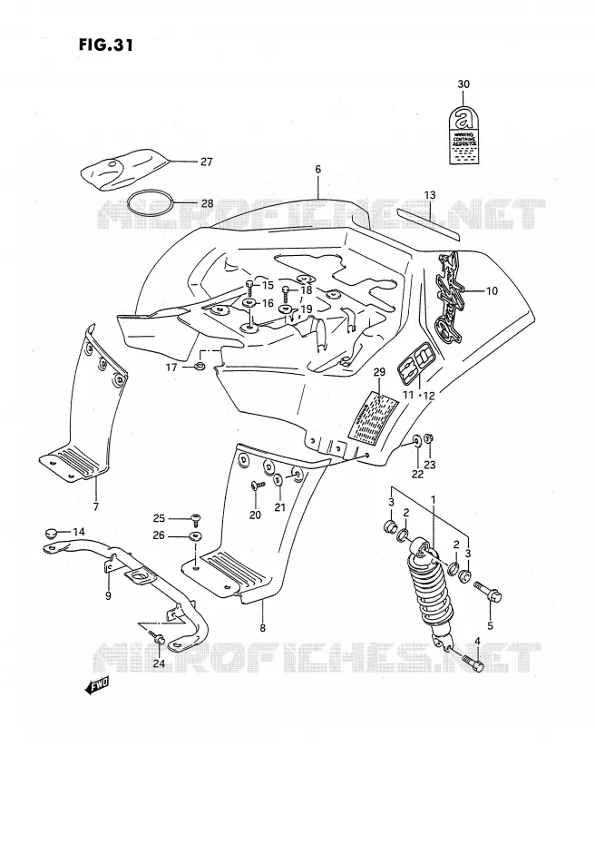 GARDE BOUE ARRIERE (MODELE L) Suzuki QUAD 80 QUADSPORT 1988  LT80J(P1)
