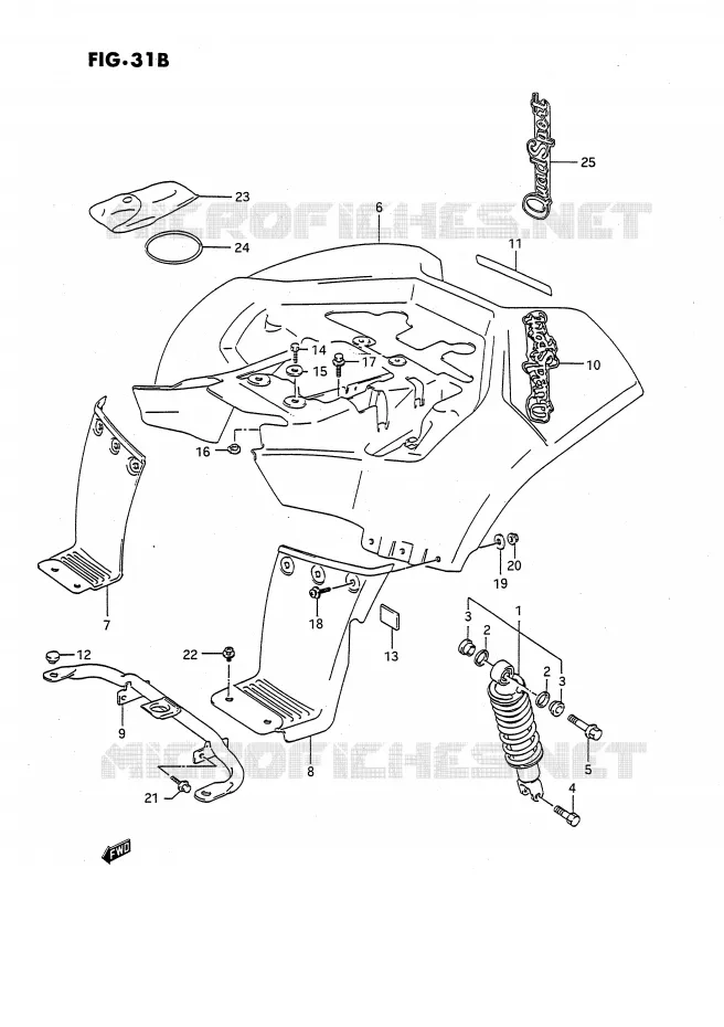 GARDE BOUE ARRIERE (MODELE M/N/P/R/S) Suzuki QUAD 80 QUADSPORT 1990  LT80L(P28)