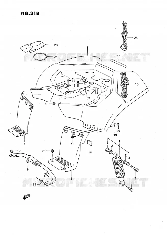 GARDE BOUE ARRIERE (MODELE M/N/P/R/S) Suzuki QUAD 80 QUADSPORT 1990  LT80L(P3)